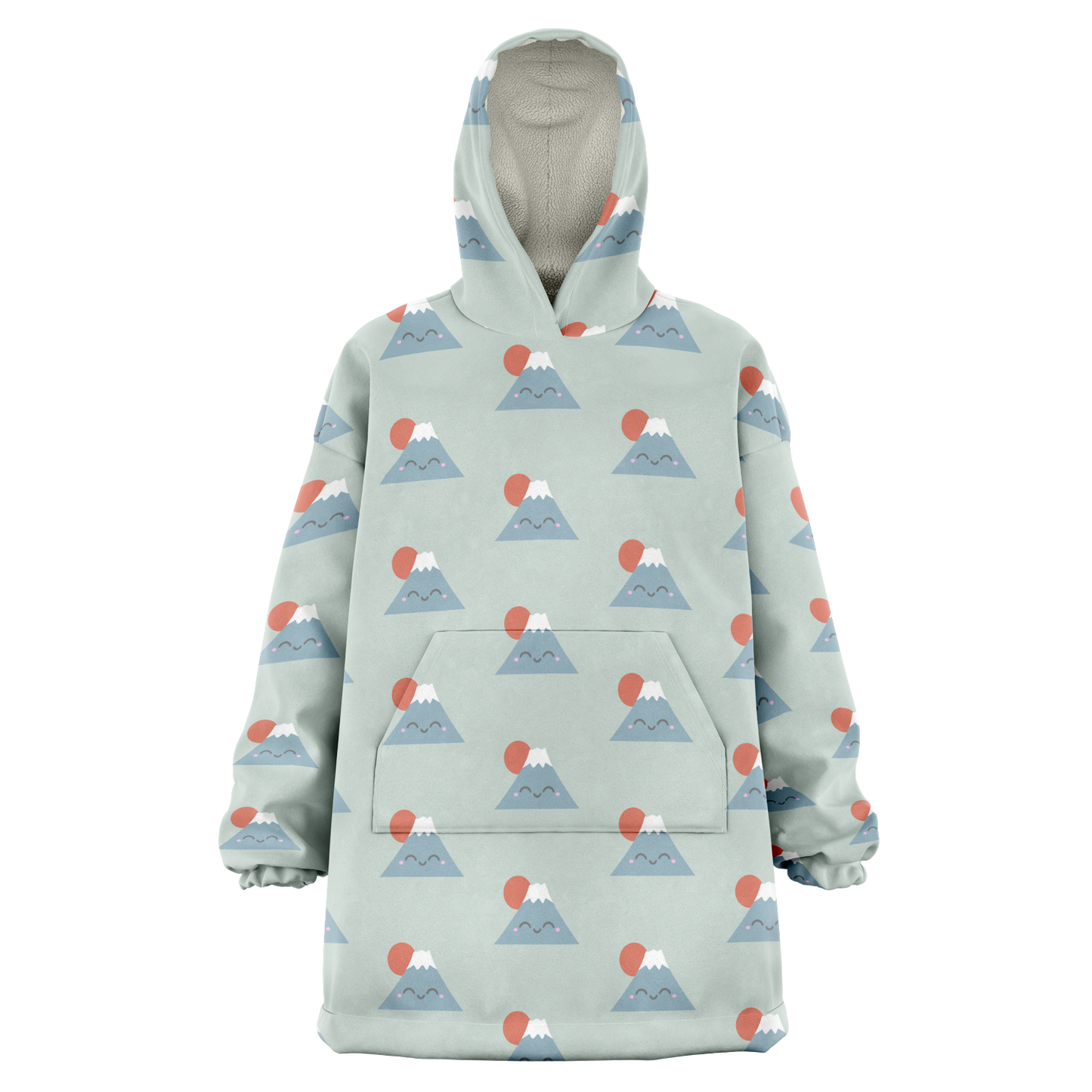 Kawaii Mt. Fuji All Over Print Hooded Blanket - Sea Mist