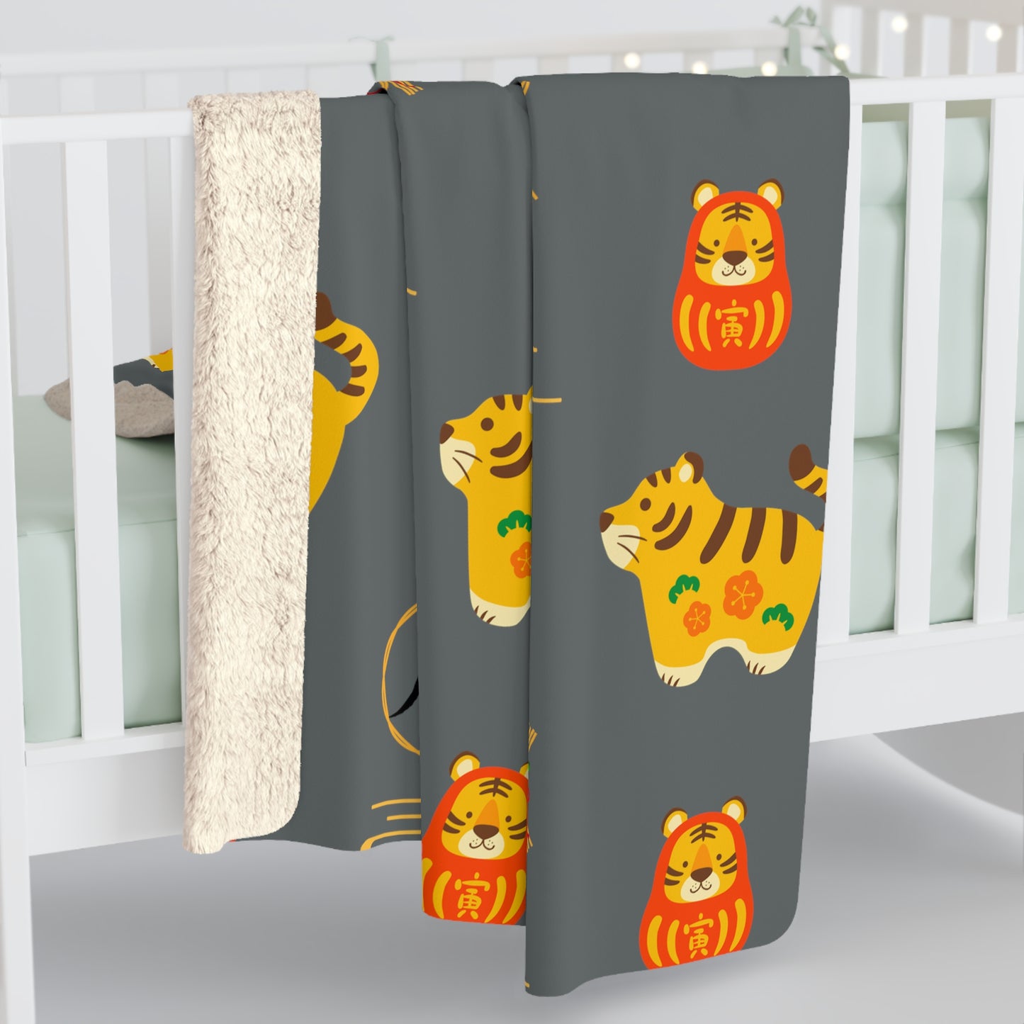 Year of the Tiger Sherpa Fleece Blanket - Charcoal