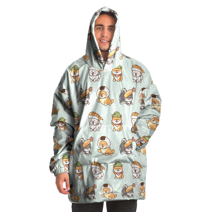 Sushi Pup Swagger All Over Print Hooded Blanket - Sea Mist