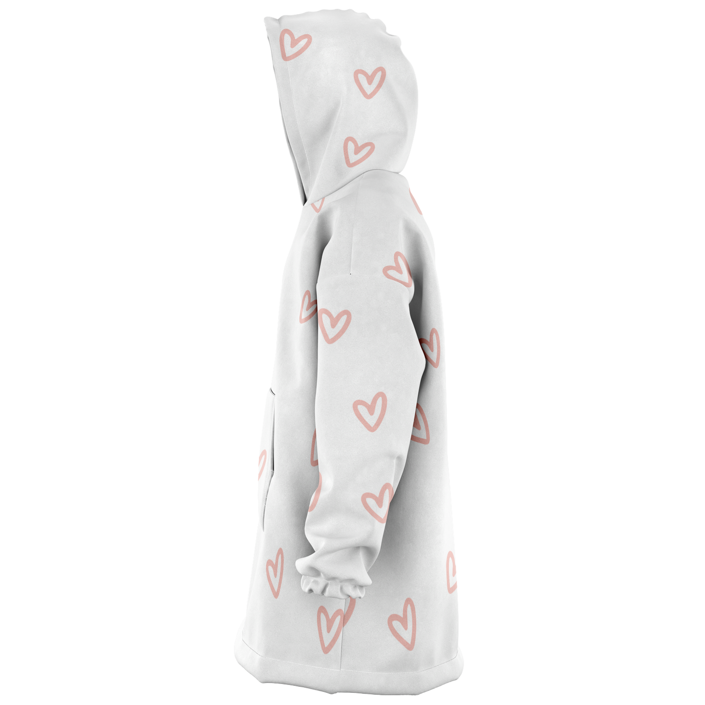 Scattered Hearts All Over Print Hooded Blanket - White