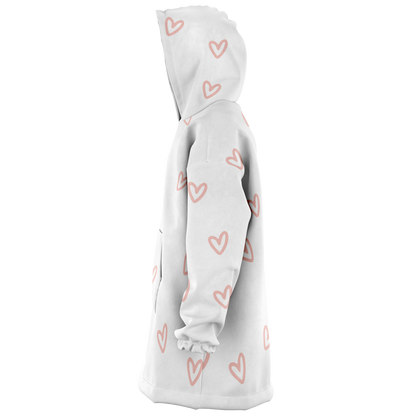 Scattered Hearts All Over Print Hooded Blanket - White