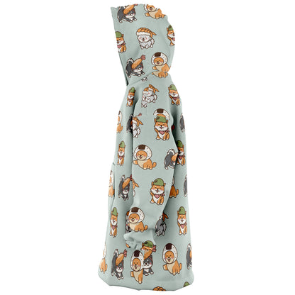 Sushi Pup Swagger All Over Print Hooded Blanket - Sea Mist