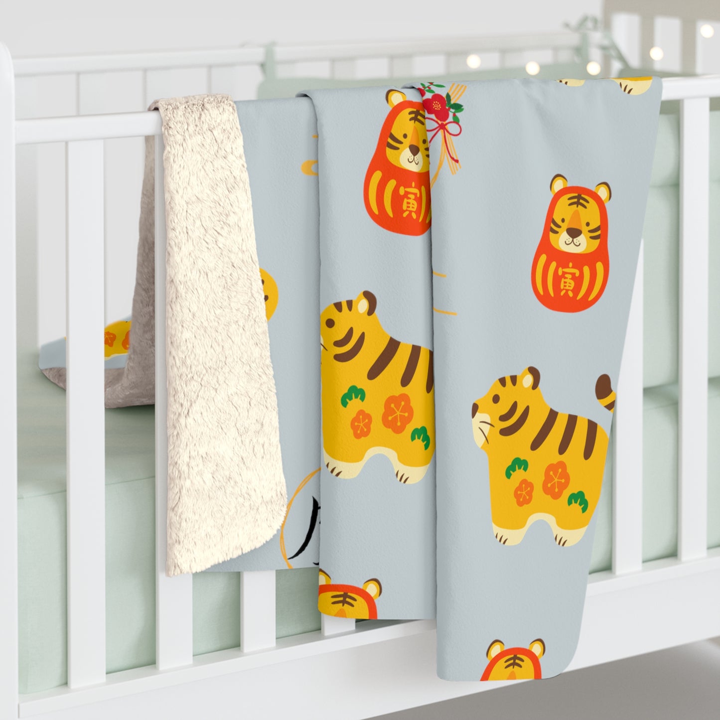 Year of the Tiger Sherpa Fleece Blanket - Baby Blue