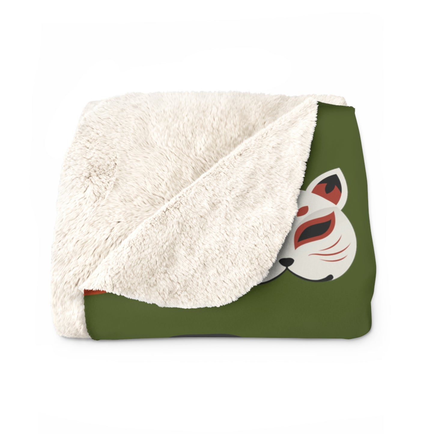 Japanese Trinkets Sherpa Fleece Blanket - Moss Green