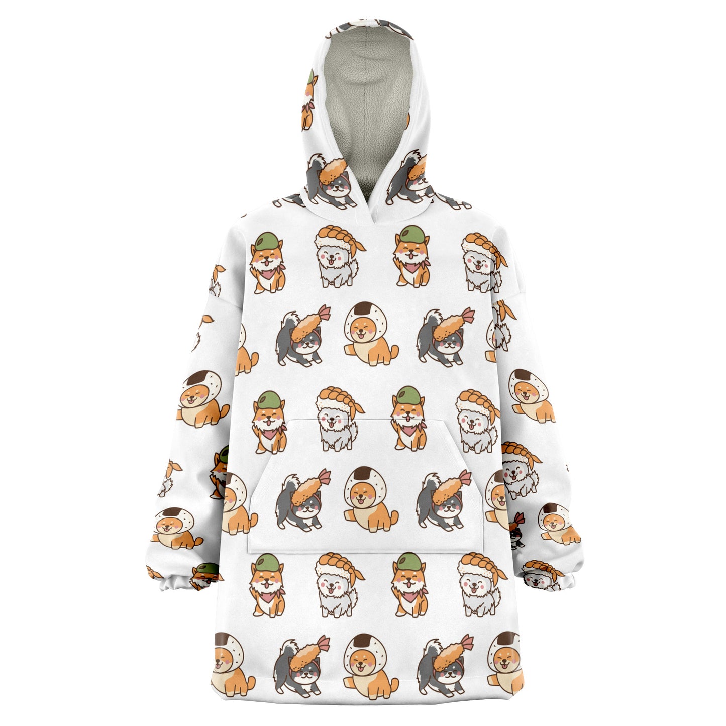 Sushi Pup Swagger All Over Print Hooded Blanket - White