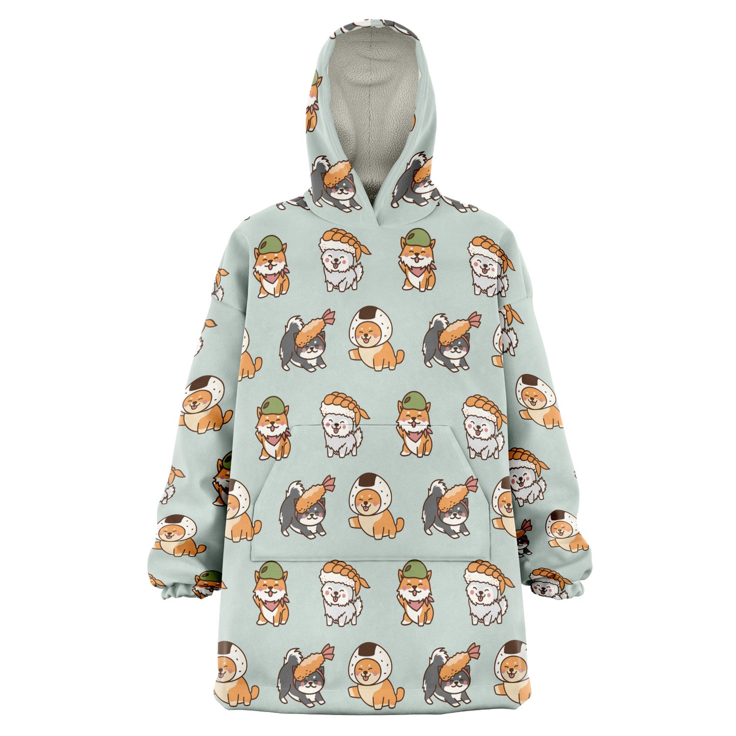 Sushi Pup Swagger All Over Print Hooded Blanket - Sea Mist