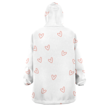 Scattered Hearts All Over Print Hooded Blanket - White