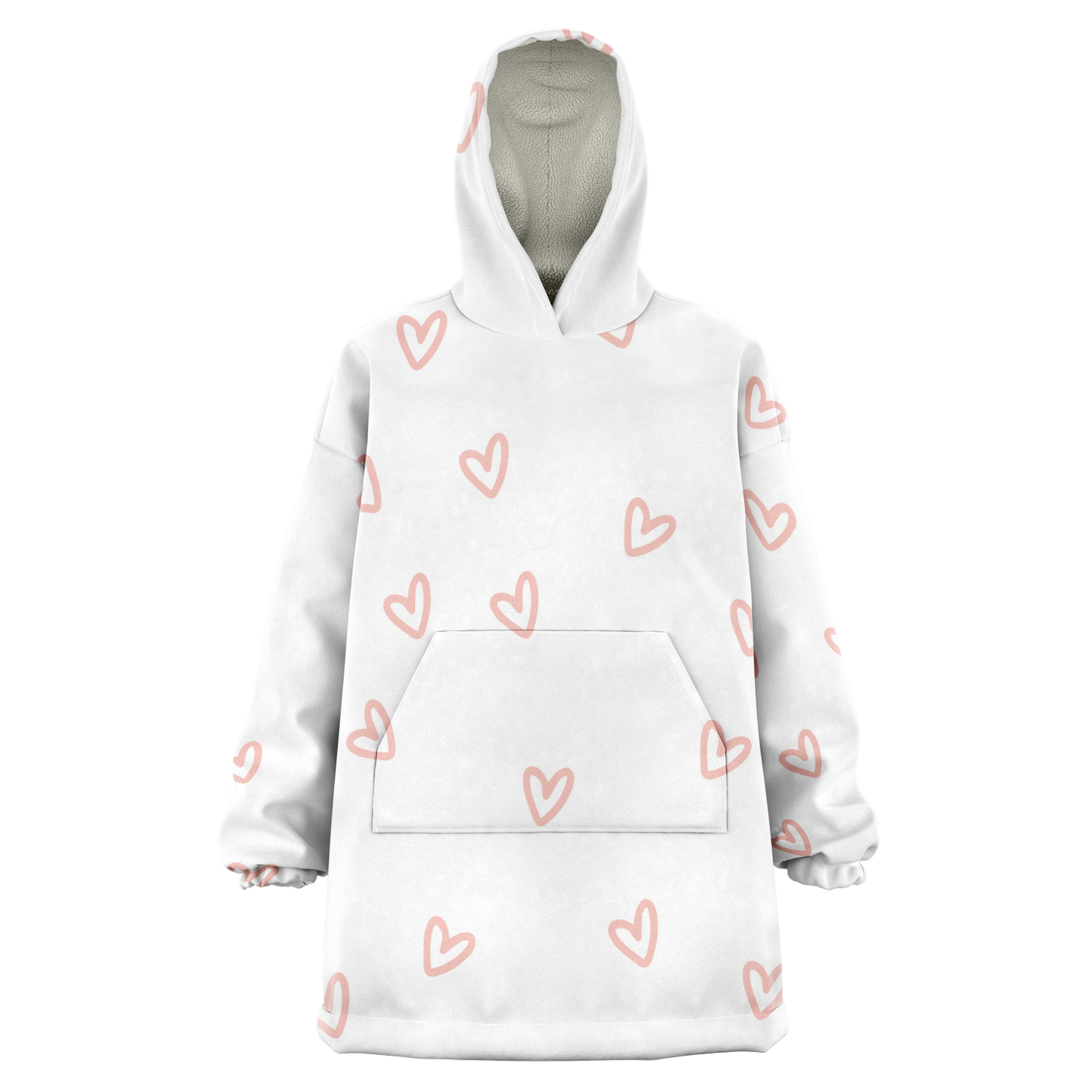 Scattered Hearts All Over Print Hooded Blanket - White