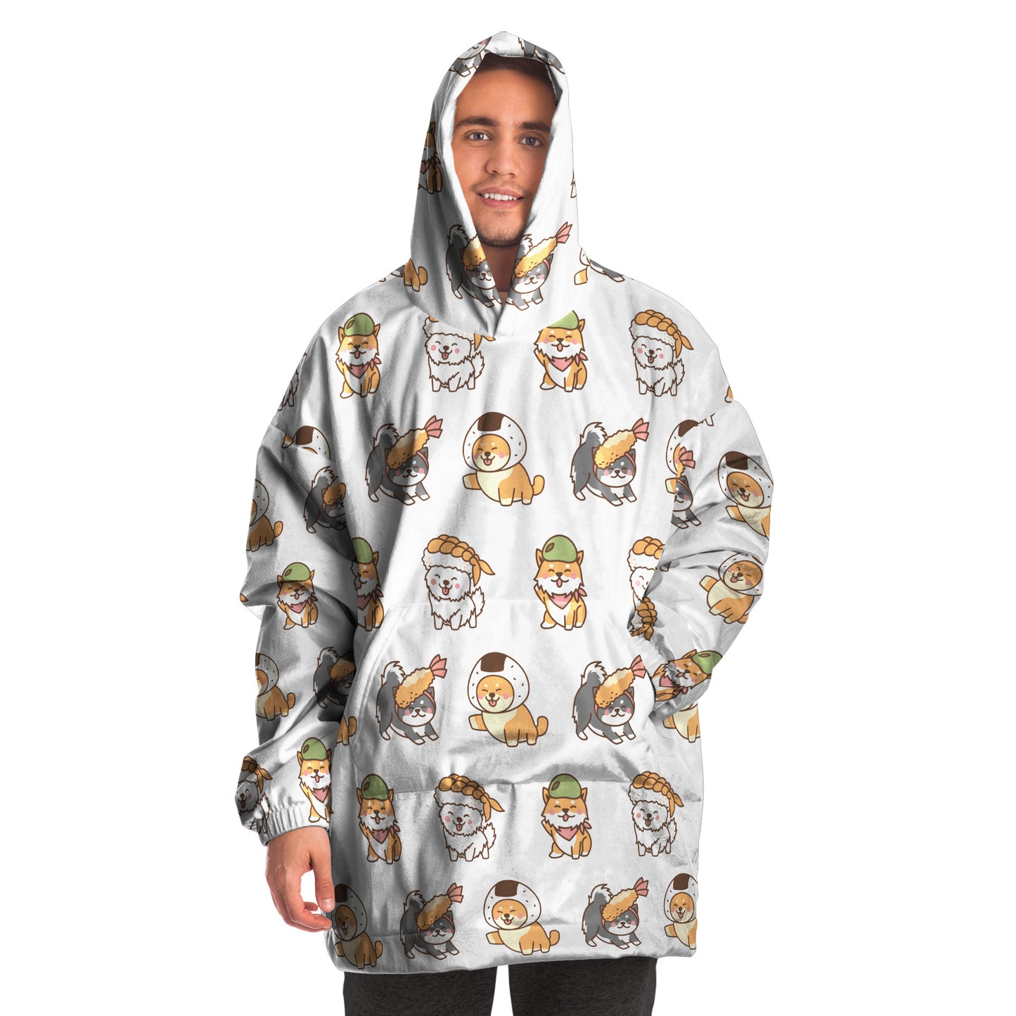 Sushi Pup Swagger All Over Print Hooded Blanket - White