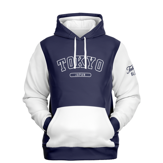 Tokyo Japan College Print Hoodie - Navy + White